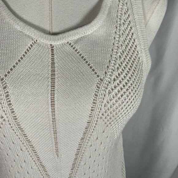 Cabi Ivory Knit Sleeveless Tank Sweater Tunic Open Stitch Cotton Viscose Luxury - Picture 11 of 14